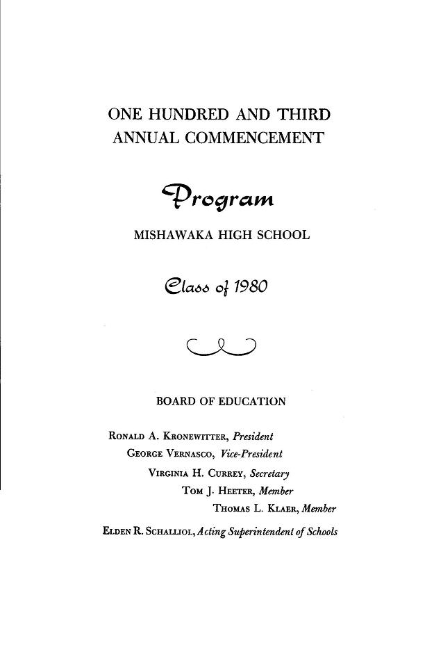 M.H.S. Class of 1980 Commencement Program Page 1